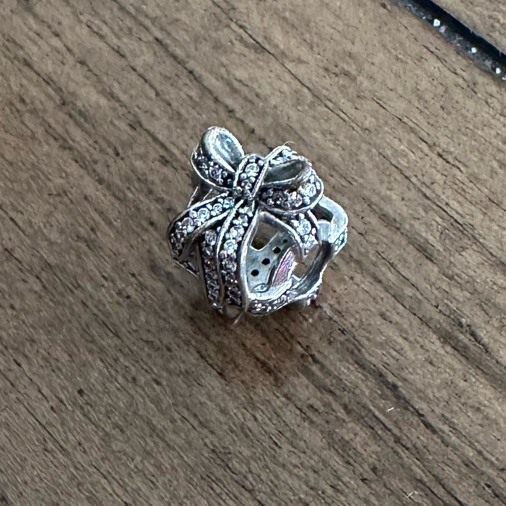 Authentic Pandora sterling silver Christmas present with crystals charm.